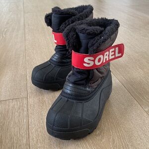 Sorel Black and Red Winter Boots, unisex kids size 12